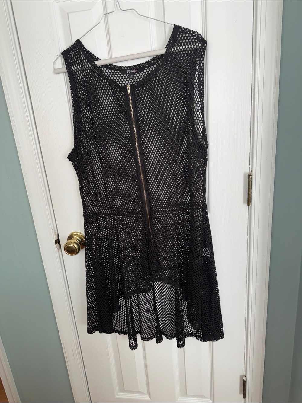 Impulsive Black Mesh Coverup with Gold Front Zip